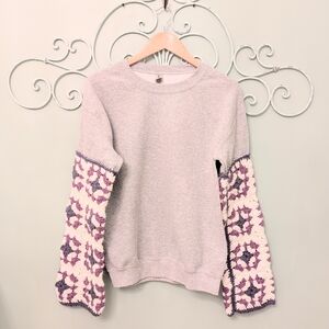 Gray Sweater with Purple Crochet Sleeves